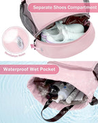 RHDZO Drawstring Backpack Gym Backpack with Shoe Compartment for Men Women String Sports Bag with Wet Pocket Cinch Swim Beach Bag, Large Pink