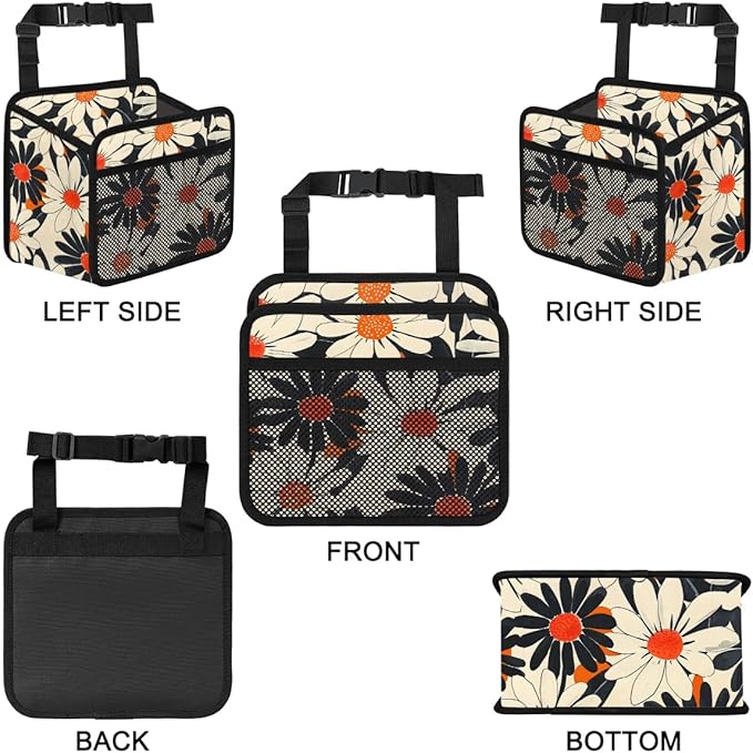Car Backseat Organizer, PU Leather Back of Seat Cars Hanging Organizer with Pockets Leakproof Car Garbage Bag Hanging Cars Seat Storage Box Travel Accessories Foldable (Flower Orange)