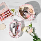 SOIDRAM 2 Pieces Flower Makeup Bag Large Floral Cosmetic Bag Capacity Canvas Mix Travel Toiletry Bag Organizer Cute Makeup Brushes Aesthetic Accessories Storage Bag for Women, Flower Mix Pink