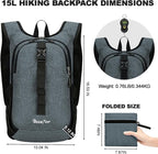 Seektop 15L Small Hiking Backpack for Women Men, Lightweight Hiking Packable Daypack with Phone Pocket for Travel Camping (Grey, 15L)