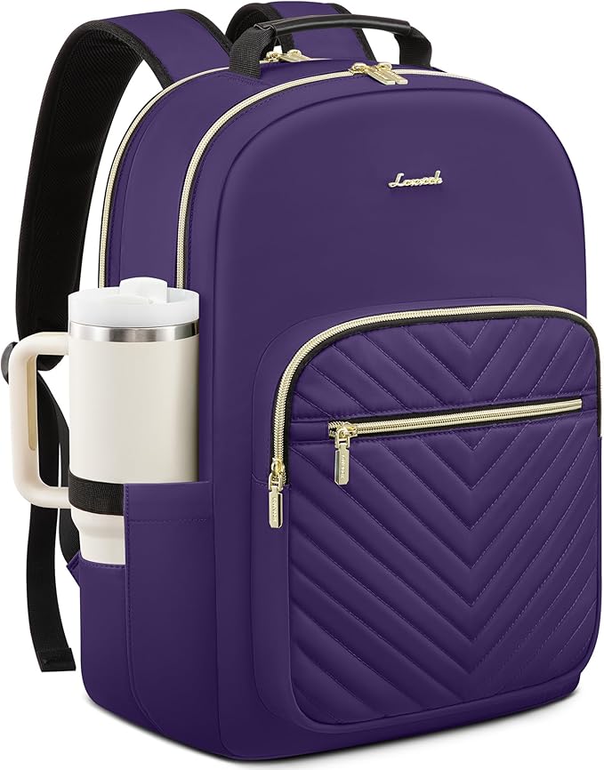 LOVEVOOK Laptop Backpack for Women with Giant Tumbler Holder 15.6 inch,Designer Travel Backpack Laptop Bag College Backpack,Quilted Work Nurse Teacher Backpack Purse Computer Bag Daypack,Royal Purple