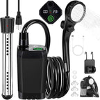 Portable Camping Shower with Heater, 6000mAh Rechargeable Portable Shower with 2000W Immersion Heater, LED Display, Heated Camping Shower for Travel, Hiking, Car, Pet