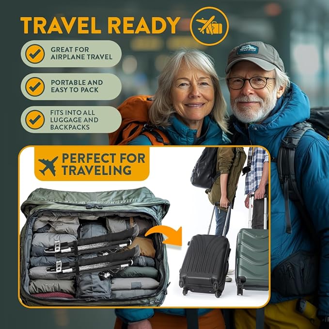 Premium Foldable Hiking Poles by USA Brand - Adjustable, Lightweight Trekking Poles Made of Aircraft Aluminum, Metal Locks Cork EVA Grips