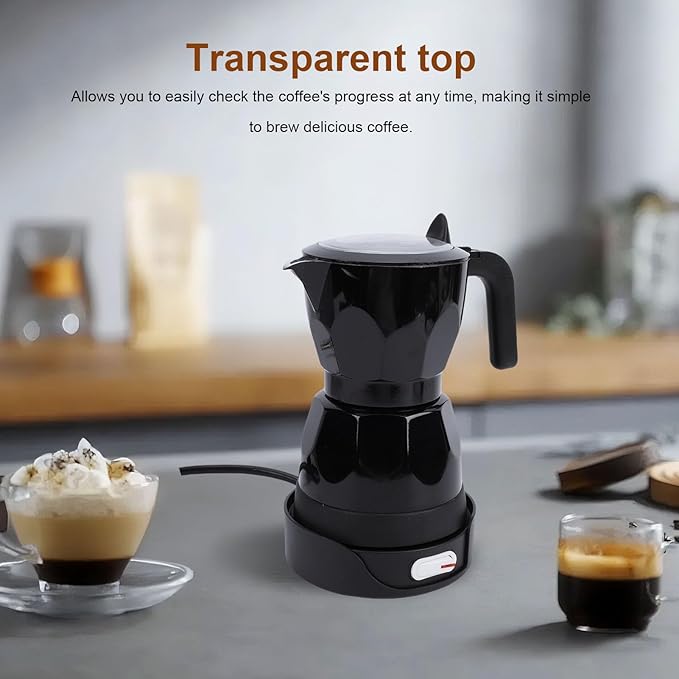 Electric Mocha Pot, 3 Cup Aluminum Machine Portable Electric Italian Cuban Coffee Maker with Detachable Base, Mocha Maker for Home Travel Office (Black)