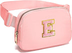 Gitus Belt Bag Fanny Pack Crossbody Bags with Initial Letter Patch Cute Stuff Birthday Gifts for Teenager Girls Trendy Preppy Stuff for Teen Girls Cool Stuff for Teens (Light Pink-E)