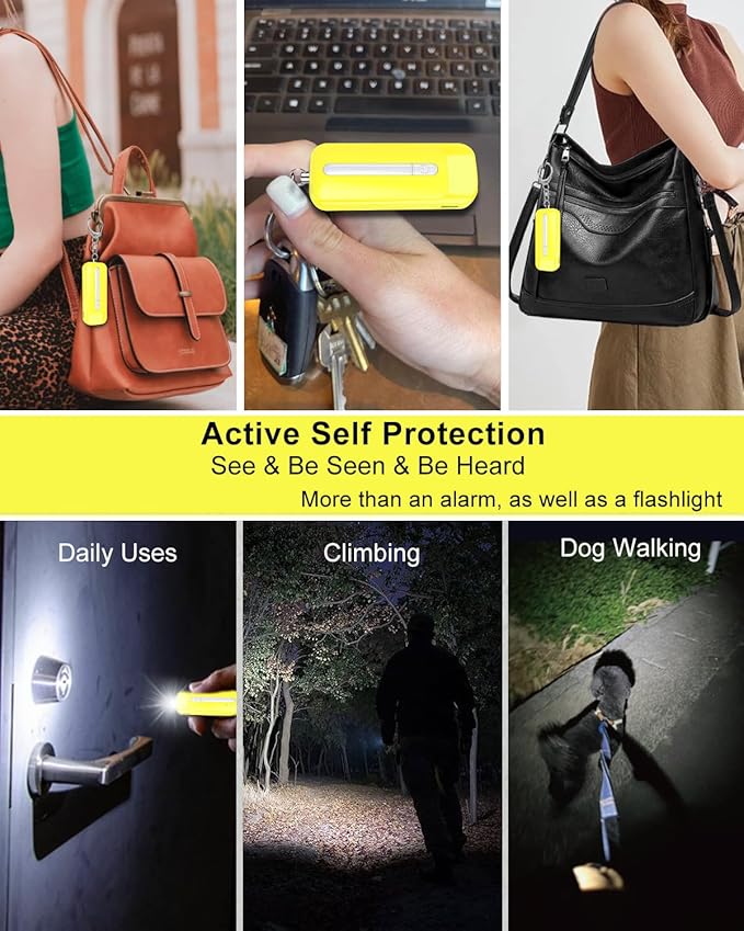 Personal Alarm for Women, Rechargeable with Safety Lights & Low Battery Notice, 130dB Siren with LED Flashlight Strobe Light for Emergency, Dual Light Sources Safety Keychain