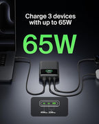 Belkin Portable Charger Power Bank, 3-Port Laptop Power Bank 20000 mAh, USB-A & USB-C Chargers Fast Charging 65W Ports for MacBook, Apple iPhone 17, iPad, Samsung Galaxy S25, Nintendo Switch 2 - Black