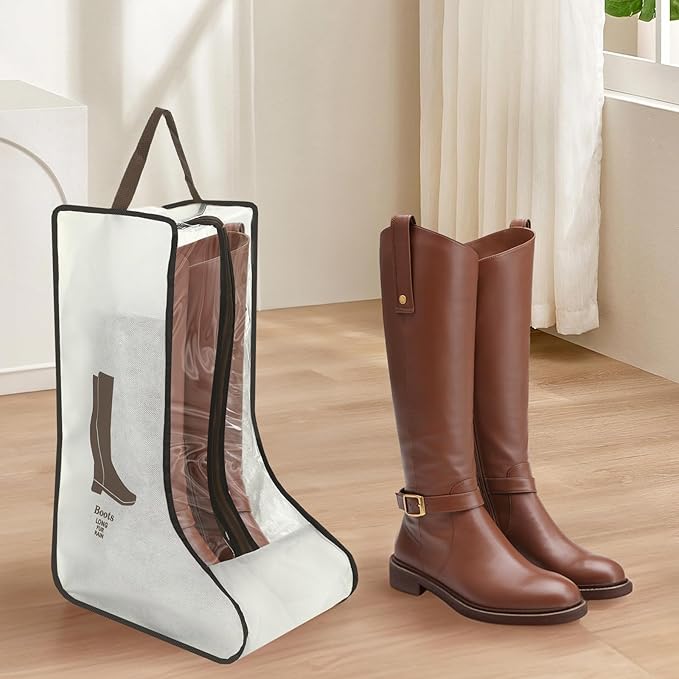 2 Pack Beige Boot Storage Bag, Portable Dust Proof Boot Bags for Cowboy Boots, Shoe Cover Protector Bag for Boots Storage and Organizer Packing, Tall Boot Storage Carry Bag for Travel Daily Use
