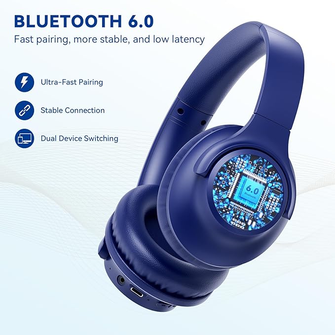 KVIDIO Bluetooth Headphones Over Ear, 65 Hours Playtime Wireless Headphones with Microphone, Foldable Lightweight Headset with Deep Bass, HiFi Stereo Sound Low Latency for Travel Work Cellphone