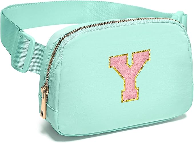 Gitus Belt Bag Fanny Pack Crossbody Bags with Initial Letter Patch Cute Stuff Birthday Gifts for Teenager Girls Trendy Preppy Stuff for Teen Girls Cool Stuff for Teens (Mint Green-Y)