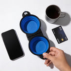 Collapsible Dog Bowls with Carabiner, Double Portable Travel Pet Bowls for Food and Water, Foldable Silicone Dog Bowl for Walking, Hiking, Camping, Small Medium Dogs and Cats, Blue