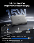 Baseus Picogo Qi2 15W Magsafe Portable Charger, 0.5" Ultra Slim 10000mAh Wireless Power Bank with 27W Built-in USB-C Cable, Magnetic Battery Pack for iPhone 17 Pro Max/17 Pro/Air/16/15/14/13/12