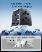 MOMAX Universal Travel Adapter 70W GaN, 3 USB-C PD & 2 USB-A QC, International Power Adapter Outlet, 6-in-1 Wall Charger for Laptop, Phone, European Travel Plug Adapter for UK/US/AUS/JP