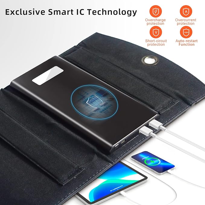 Solar Charger 10000mAh Solar Power Bank for Outdoor Camping, Blank Phone Charger for Emergency, Equipped with Dual 5V / 2.1A USB Outputs & Flashlight, IPX4 Waterproof, Shockproof for Outdoor Feature