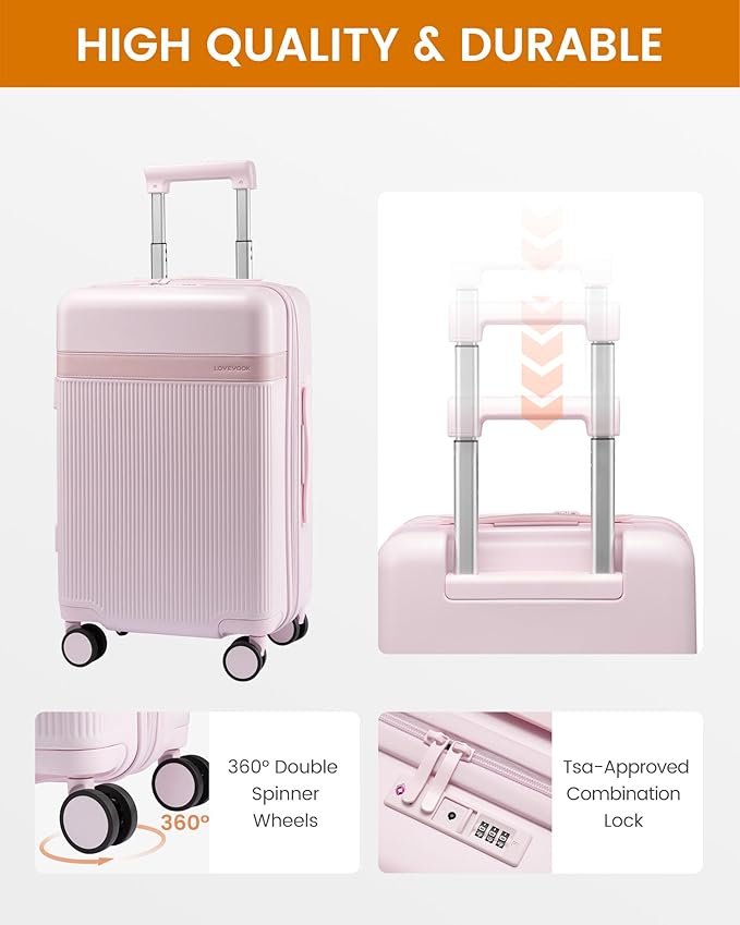 LOVEVOOK Hard Shell 24 Inch Carry On Luggage with Removable Lining,Large Capacity Carry On Suitcase with Wheels Lock,Lightweight Airline TSA Approved Checked Luggage for Men Women Travel Business Trip