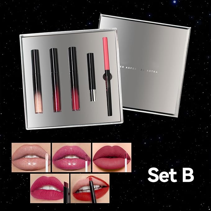 JanJean Long-Lasting Hydrating Lip Makeup Set for Women | 5-Piece Collection with Lipstick, Gloss, Liner | Everyday Beauty Essential Set B One Size