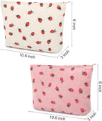 SOIDRAM 2 Pcs Cute Makeup Bag Large Cosmetic Bag Toiletry Bag Makeup Pouch Travel Bag Organizer Cute Makeup Brushes Aesthetic Accessories Storage Bag for Women Strawberry Pink Beige