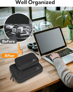 MATEIN Charger Organizer Travel Case 2 Pack, Cable Bag Organizer for Tech Accessories, Water Resistant Cord Case for Work, Sturdy Cable Pouch for Crods, Phone, Powerbank, Gifts for Men, Black