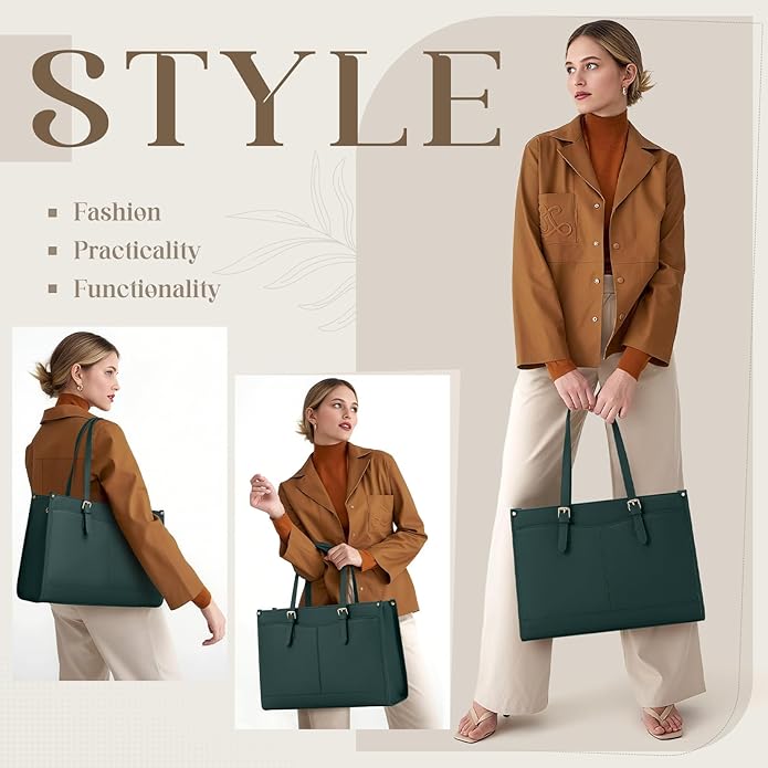Laptop Bag for Women with Insulated Lunch Compartment 15.6 Inch Pu Leather Work Tote Computer Briefcase Bag for Office