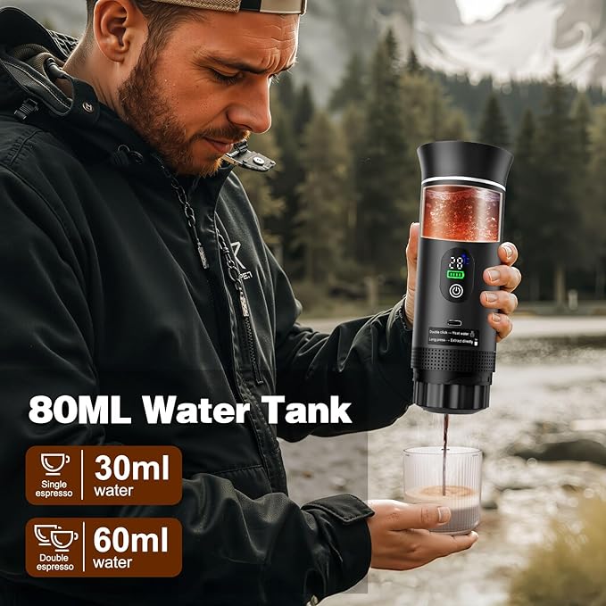 Portable Battery Travel Coffee Maker, 20 bar Mini Car Espresso Machines, 3-in-1 Self-Heating Electric Espresso Maker, USB-C Ground Coffee & Capsule Pod(Ns&DG) RV, Hiking