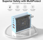 USB C Charger Block, 60W 5-Port Type C Charger Fast Charging Block, USBC USB Multiple Port Wall Charger Plug Adapter for iPhone 17/Air/16/15/14/13/12/11 Pro Max, Samsung Galaxy, iPad, Tablet (Blue)