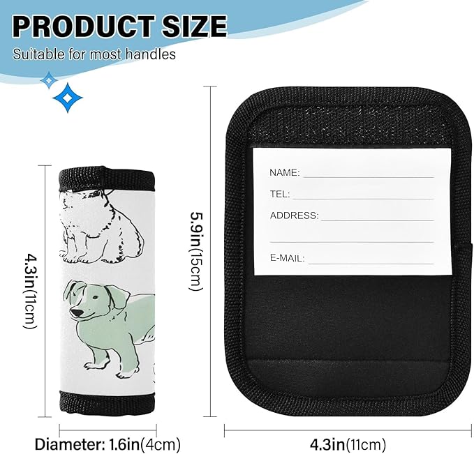 Hand Drawn Puppy Dog Luggage Handle Wrap for Suitcase Luggage Tags Handle Covers Identifiers Soft Decorations Travel Accessories 2 Pack