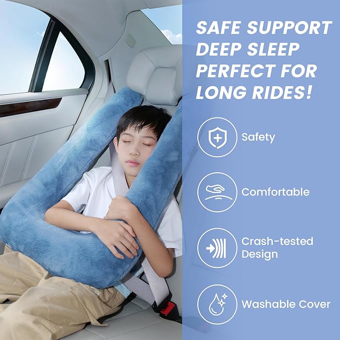 Keemall Car Pillow for Kids, Professional Kids Car Pillow for Sleeping Inflatable Carseat Travel - Safe, Reliable - Travel Pillows for Kid Adult Car Seats Blue