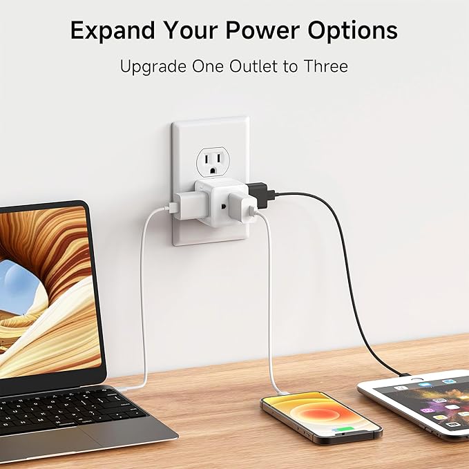 [ETL Listed] Cable Matters 3-Pack 3 Outlet Wall Adapter (Grounded Cube Tap, Outlet Splitter, 3 Way Plug Adapter, 3-Prong Power Splitter), White