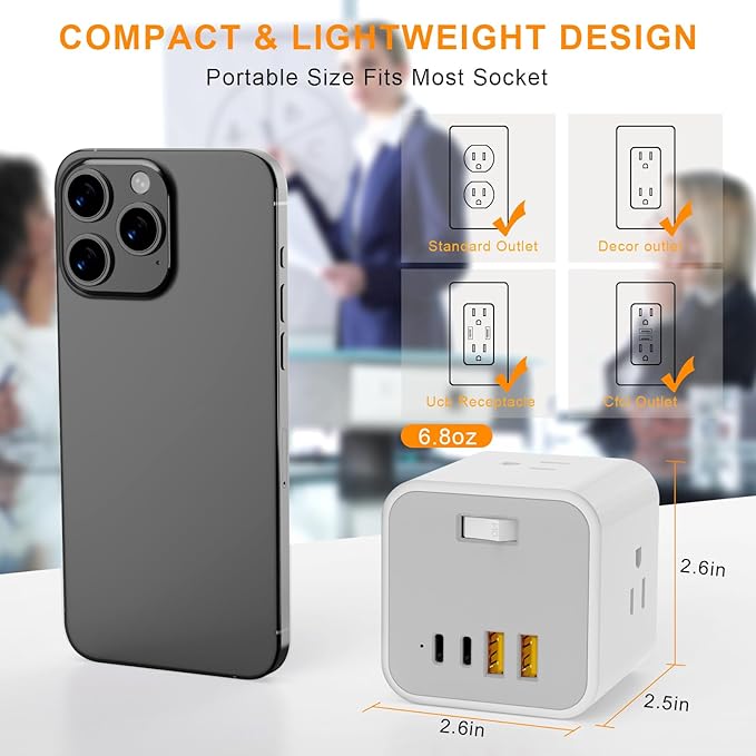 Outlet Extender USB C Wall Charger, Bototek Multi Plug Outlet Splitter 4AC Outlets with 4 USB Port, 20W USB C for Multiple Devices, 5-Sided Multi Plug for Cruise Home Office Dorm Room Essentials