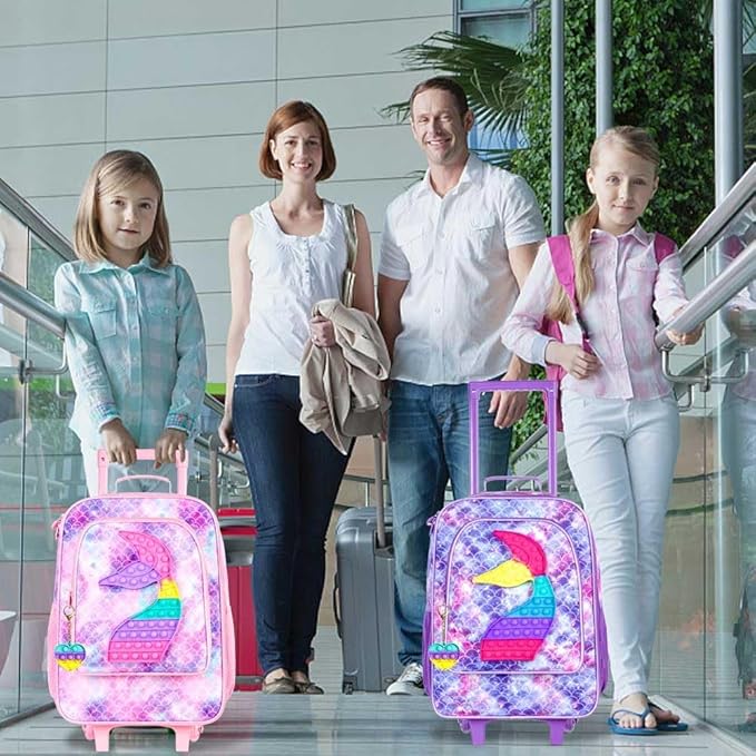 Kids Luggage for Girls, Cute Mermaid Suitcase Rolling with Wheels, Travel Carry on for Children Toddler Elementary - Pink
