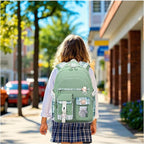PRLINJSK Girls Backpack，Cute School Backpack for Girls Kids Teens，Kawaii Bookbag for Primary Elementary，Green