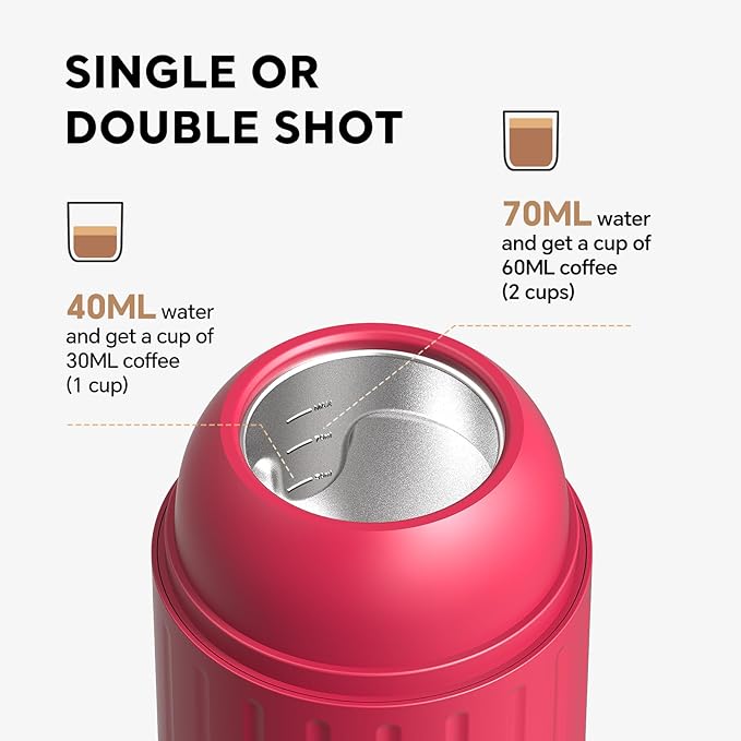 Portable Espresso Machine with 3-4 Min Self-heating, 7800mAh Rechargeable Electric Coffee Machine 19 Bar Compatible with NS Capsules and Ground Coffee (Red)