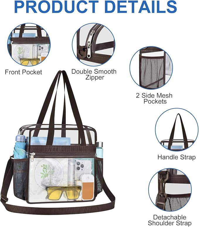 USPECLARE Clear Bag for Stadium Events,Transparent Bag for Work Sports Games Concerts Travel Gym