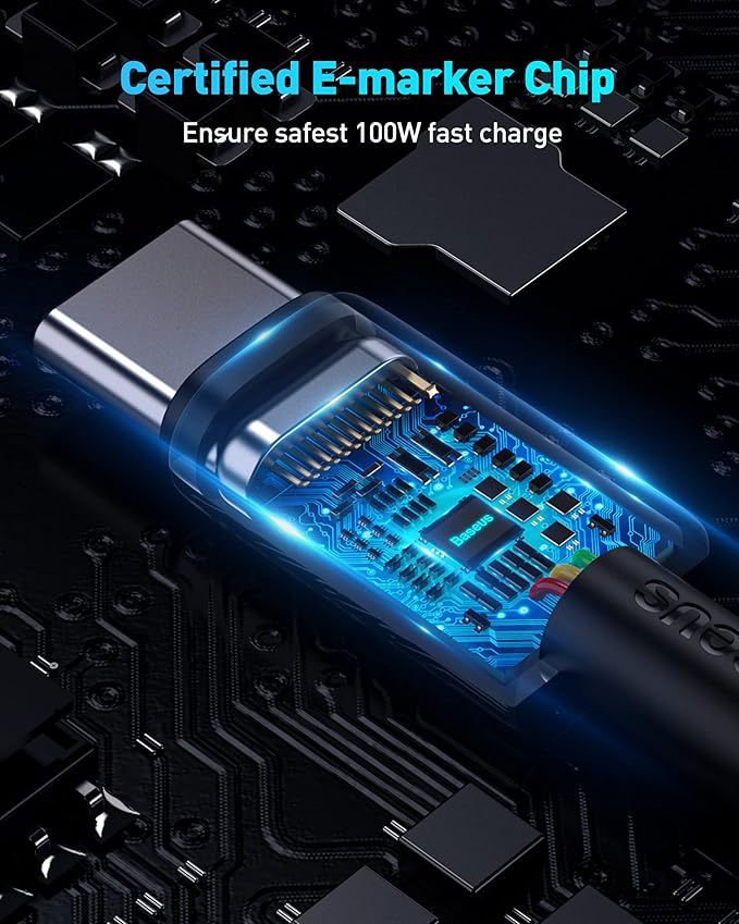 Baseus USB C Cable, 100W PD 5A QC 4.0 Fast Charging USBC to USBC Cable, Zinc Alloy Nylon Braided Type C Charger Cord for iPhone 17 16 Pro Plus Pro Max, MacBook, iPad/mini, Samsung S23/S22+