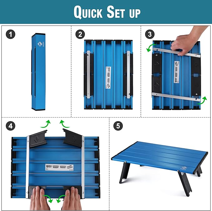 VILLEY Portable Mini Folding Beach Table, Ultralight Aluminum Side Table with Carry Bag for Camping, Picnics, and Outdoor Activities - Blue