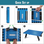 VILLEY Portable Mini Folding Beach Table, Ultralight Aluminum Side Table with Carry Bag for Camping, Picnics, and Outdoor Activities - Blue