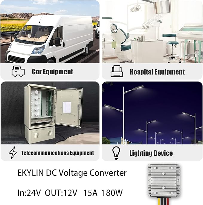 DC 24v to DC 12v Step Down 15A 180W Truck Car Power Supply Adapter Converter Reducer Regulator for Auto Car Truck Vehicle Boat Solar System etc.(DC15-40V Inputs)