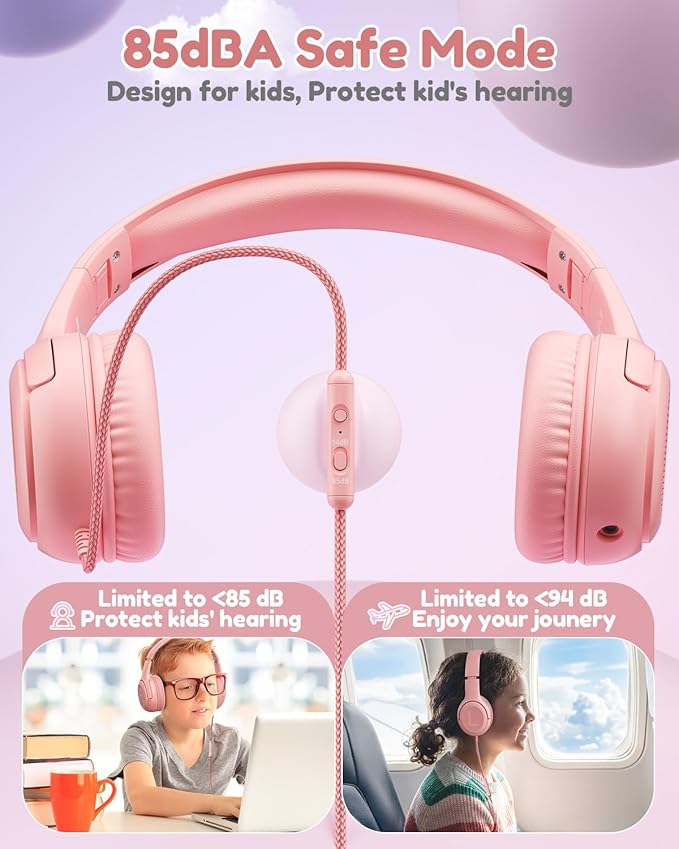awatrue USB-C Kids Headphones with Mic - 85/94dB Volume Limiter, Foldable Wired Toddler Headphones for Boys & Girls, Over-Ear Type-C Kid Headphones for School, Travel, lPad, Tablet & Smartphones