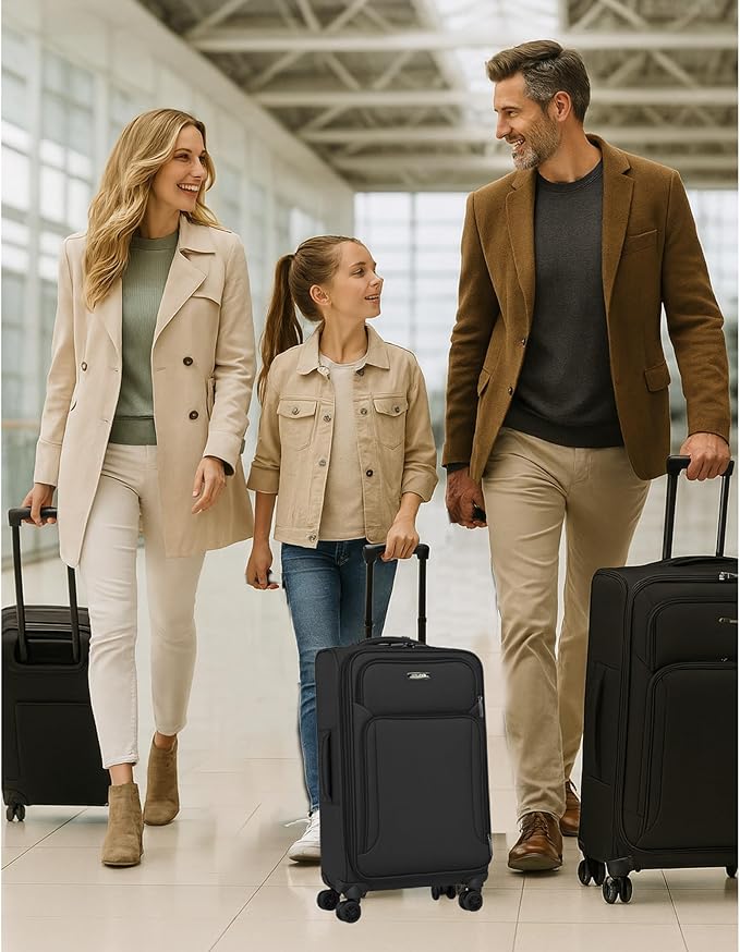 World Traveler Dejuno Jasper Lightweight Expandable Spinner Luggage, Black, 3-Piece Set(20in,24in,28in)