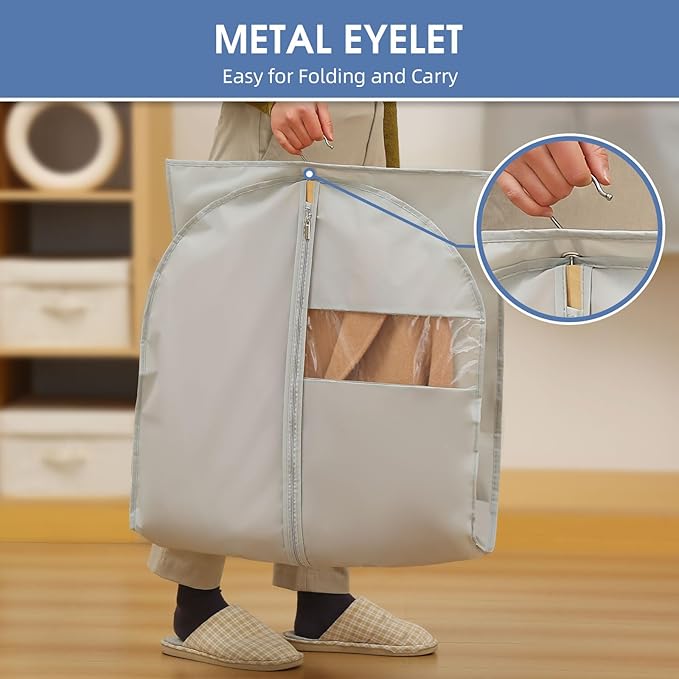 50" Garment Bags for Hanging Clothes, Suit Bags for Closet Storage and Travel, Grey Suit Cover Bags with Clear Window for Coats, Jackets, Dresses (2 Packs)
