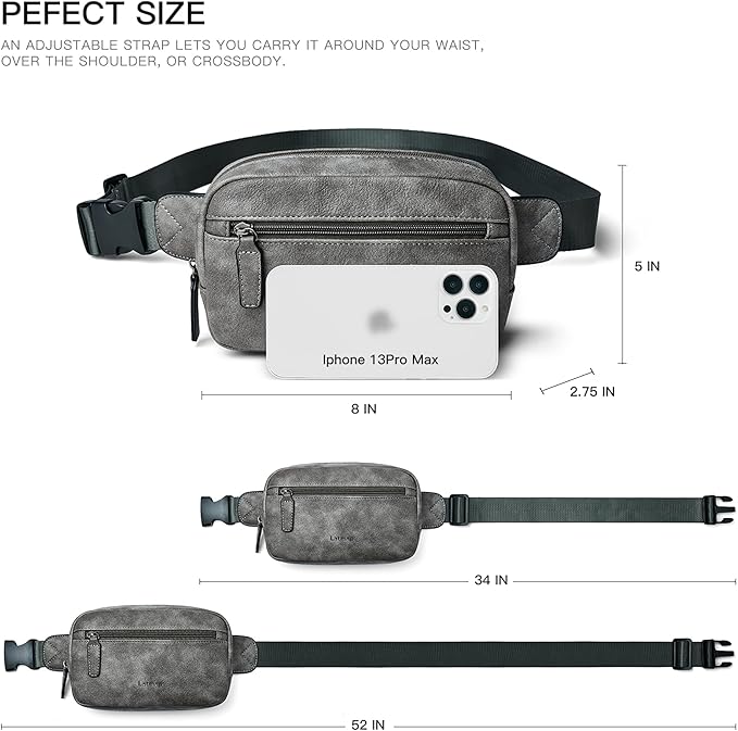 LATMAP 2L Fanny Packs Everywhere Belt Bag Small Fashion Crossbody Waist Pack Faux Leather Waterproof Sling Chest Bag For Women Trendy Grey