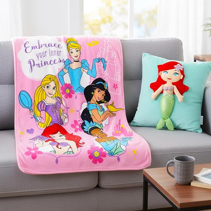 Disney Princess Travel Blanket and Pillow Set - Bundle with Blanket and Plush Pillow, Stickers, More | Disney Princess Travel Accessories for Kids