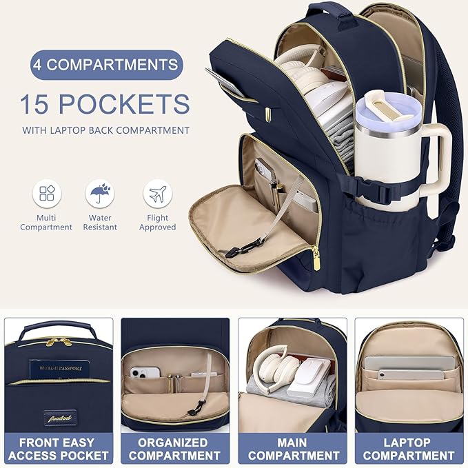 Focdod Laptop Backpack for Women Bookbag: 15.6 inch Work Backpacks with Pouch Pocket for Large Capacity Cup & USB Charger College Book Bag Travel Business Nurse Teacher Bookbags Anti-theft Back Pack