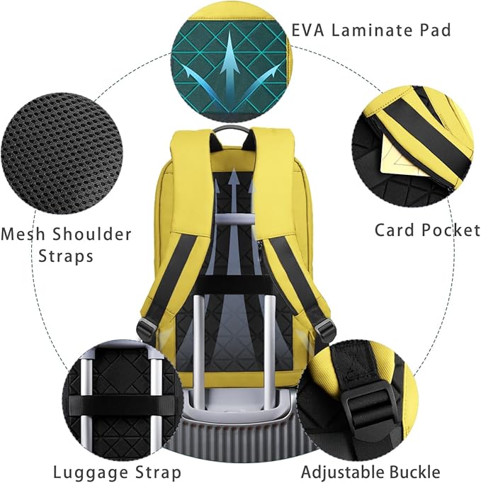 hk Backpack for Men Business Slim Backpack with USB Charger Computer Lightweight Anti-theft Travel Backpacks 15.6 inch Water Resistant Laptop Bag for Work Office College-Lemon Yellow