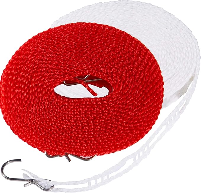 Foshine Clothesline 5m 1.64ft Length 2 Pack Camping Red White Clothes Drying Rope Portable Windproof Travel for Indoor Outdoor Laundry