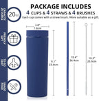 Volhoply 20oz Tumbler with Lid and Straw 8 Pack,Double Wall Plastic Skinny Tumblers Bulk,Reusable Travel Cute Coffee Mug,BPA Free Matte Acrylic Water Cups With Straw for Party,DIY Gifts(Navy, 8 Set)