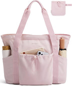 BAGSMART Foldable Tote Bag with Drawstring Bag, Tote Bag Shoulder Bag Top Handle Handbag for Travel, Work, Beach, Gym