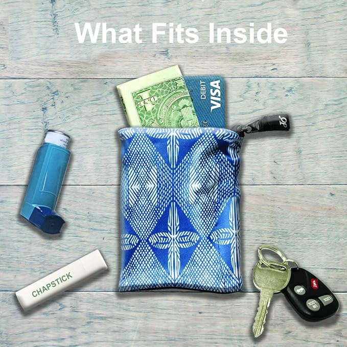 Travel Wrist Wallet Pouch With Zipper Pocket For Cash, Cards, Money. Made For Travel, Running, Walking & Hiking - Maui Blue/Black