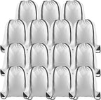 15 Pcs White Drawstring Bags Drawstring Backpack Bulk, PLULON String Backpack Cinch Sack Sport Gym Backpack Bags for Yoga Traveling Outdoor Sports