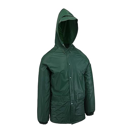 West Chester Master Gear 44100CA 0.20 mm PVC Rain Suit, Large - Green, Attached Hood, Elastic Waist and Wrist, Zipper Closure